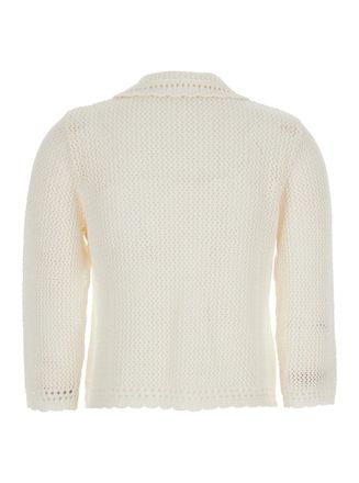 Dunst Perforated Crochet Linen-Cotton Sweater - White