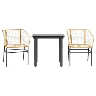 Berkfield Home 3 Piece Garden Dining Set Brown Poly Rattan Glass