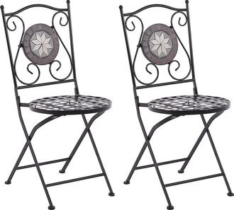 Beliani Conjunto De 2 Sillas De Balc&oacute;n De Metal Negro Plegable Patr&oacute;n Azulejos Cariati