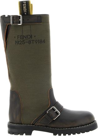 Fendi Green Logo Biker Boots