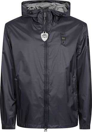 Blauer Lightweight Nylon Windbreaker With Fixed Hood And Functional Details