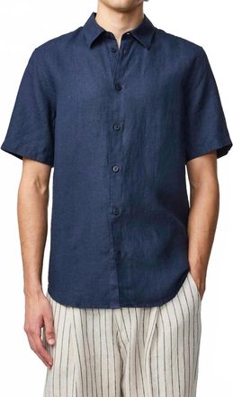Nn.07 Enzo Short Sleeve Button Shirt In Navy Blue