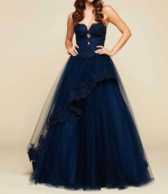 Mac Duggal Tulle Ball Gown In Navy