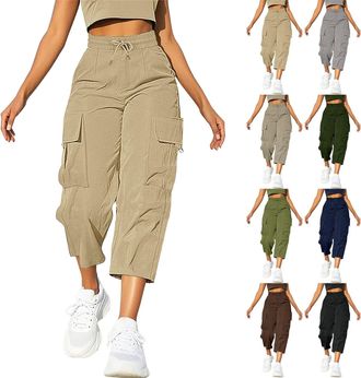 Generic Ladies Knee Length Shorts Cropped Trousers Women Summer Cargo Capri Joggers Drawstring Y2k Baggy Workwear Pants Ladies Casual Walking Combat Streetwea