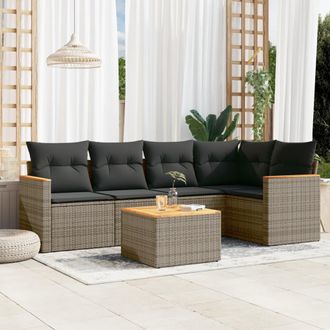 vidaXL Vidaxl - Set De Muebles De Jard&iacute;n 6 Pzas Y Cojines Rat&aacute;n Sint&eacute;tico Gris