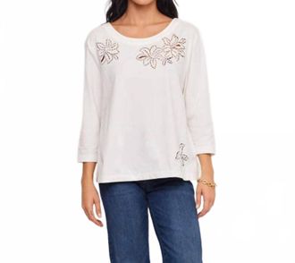 Karen Kane 3/4 Sleeve Embroidered Cut-Out Boatneck Top In Off White