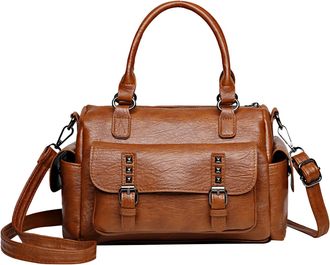 Generic Shoulder Bag PU Leather Tote Bag Designer Top Handle Purse for Women (Brown)