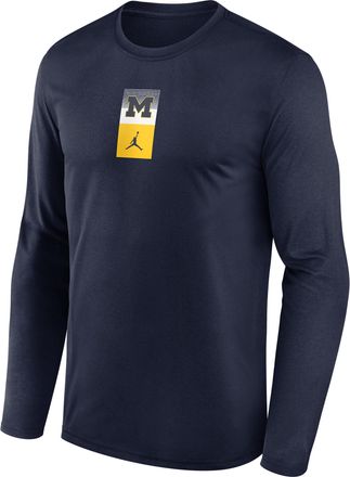 Nike Jordan Mens Michigan Primetime Stack Legend Jordan Brand Dri-FIT College Long-Sleeve T-Shirt in Blue | NJGT41SMWN-5SR