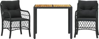 vidaXL Mesita Y Sillas Con Cojines 3 Piezas Rat&aacute;n Sint&eacute;tico Negro Vidaxl