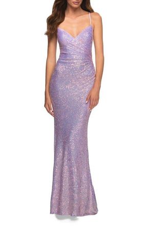 La Femme Sequin Long Prom Dress in Vibrant Bright Colors in Light Periwinkle at Nordstrom, Size 10