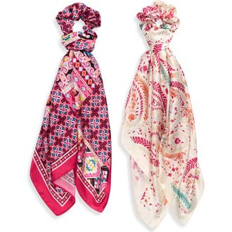 Treasure & Bond 4-Piece Scrunchie & Square Scarf Set in Hot Pink Combo at Nordstrom