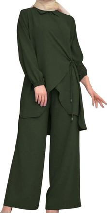 Generic 2025 New - Womens Muslim 2 Pieces Sets Long Sleeve Button Down Shirt and Pants Abaya Casual Dress Dubai Outfits Hijab Scarfs for Women New