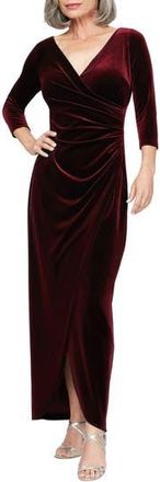 Alex Evenings Ruched Three-Quarter Sleeve Velvet Gown in Wine at Nordstrom Rack, Size 10