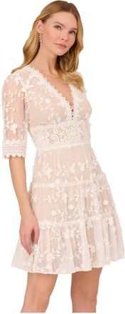 Adrianna Papell Womens Lace Embroidery Dress - White - Size 18 UK