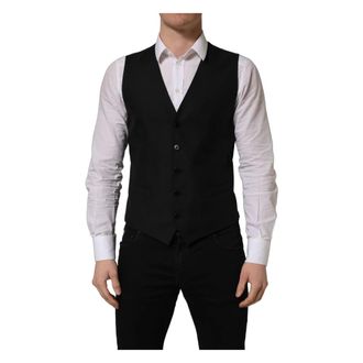 Dolce & Gabbana Suit Vests, male, Black, Size: L Single Breasted Waistcoat Vest