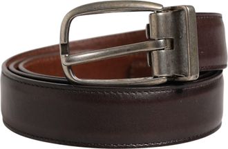 Dolce & Gabbana Men Brown Classic Leather Metal Buckle Mens Belt (Pre-Owned)