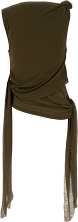 Ganni Womens Marl Mesh Tie Knot Tank Top Military Olive Maglie Sweater