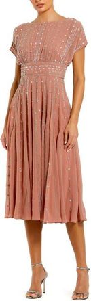 Mac Duggal Embellished Beaded Georgette Blouson A-Line Midi Dress in Cinnamon at Nordstrom, Size 16