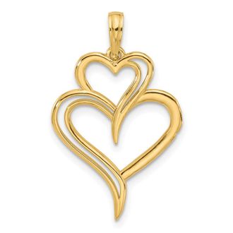 Diamond2Deal 14k Yellow Gold Polished Fancy Two Heart Charm