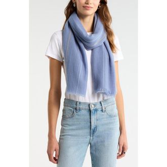 Nordstrom Stripe Lightweight Cashmere Scarf in Blue Tempest Yellow Stripe at Nordstrom