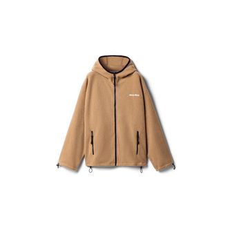 Miu Miu Cotton Fleece Zipper Hoodie, Woman, Camel Brown, Size XXL