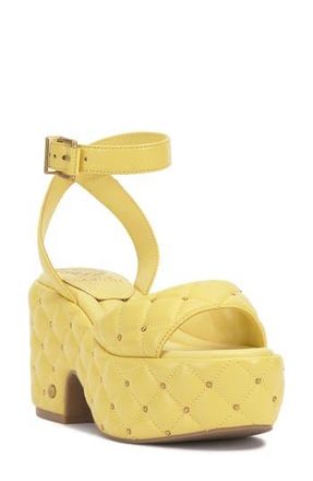 Vince Camuto Ellah Ankle Strap Platform Sandal in Lemoncello Ecoshe at Nordstrom Rack, Size 9.5