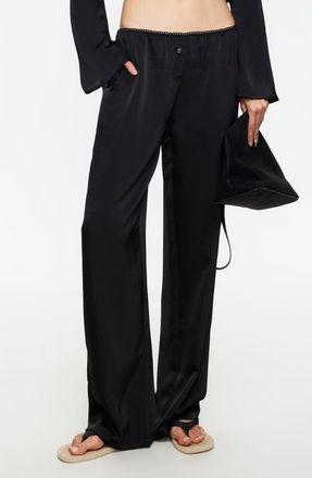 Lioness In Bloom Wide Leg Satin Pants in Noir at Nordstrom, Size X-Large