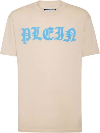 Philipp Plein Tops, Heren, Beige, M, Katoen, T-shirt Ronde Hals Gothic Plein