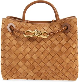 Bottega Veneta Small Andiamo Intrecciato Suede Shoulder Bag in 2598 Amber-Mb-Amber at Nordstrom