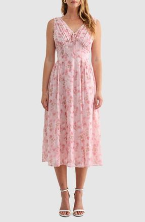 Mila Mae Floral Sleeveless Fit & Flare Chiffon Midi Dress in Pink Floral at Nordstrom, Size X-Large