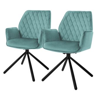 ML Design Ml-design - Set 2x Sillas De Comedor Con Respaldo Y Reposabrazos Asiento Verde Salvia Tapizado Con Funda De Terciopelo Patas De Metal Sill&oacute;n Giratorio
