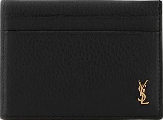 Saint Laurent Portacarte piatto Tiny Cassandre in pelle martellata con logo YSL