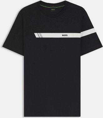 HUGO BOSS Mens Fit T Shirt with Logo Stripe - Navy - Size: 36