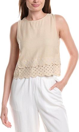 Ellen Tracy Linen-Blend Embroidered Top