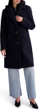 Kenneth Cole Textured Coat with Hoodie Bib in Black at Nordstrom, Size X-Large