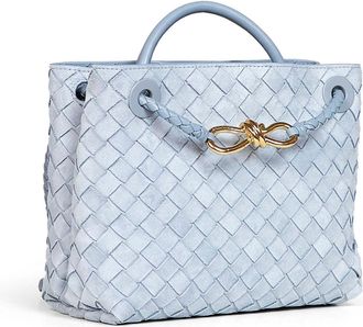 Bottega Veneta Womens Top Handle Bag Andiamo Light Blue Calfskin Handbags Hand
