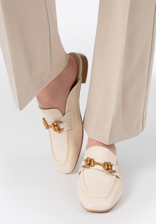 Wittchen Dames Leren Loafers met Open Hak, Beige, Natuurlijk Leer