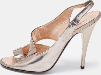 Roberto Cavalli Metallic Grey Leather Slingback Sandals
