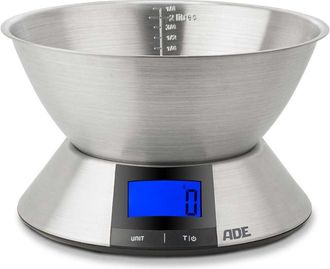 ADE Balanza De Cocina Ade Hanna Con Bol, Hasta 5 Kg, 2,25 L, Di&aacute;metro 24 X 15,5 Cm, Acero Inoxidable Cepillado