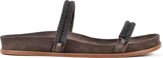 Brunello Cucinelli Suede with Beaded Straps Sandals - Brown