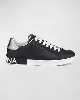 Dolce & Gabbana Mens Portofino Logo Leather Low-Top Sneakers