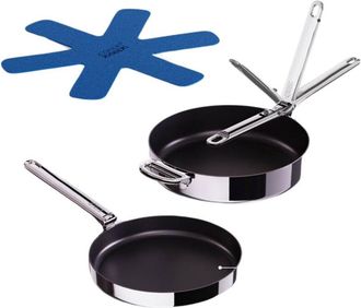 Joseph Joseph Juego De Sartenes Joseph Joseph Space Steel De 2 Piezas, Acero Inoxidable Antiadherente, Uso Vers&aacute;til En Todo Tipo De Hornillas, Asas Plegables, Dise&ntilde;