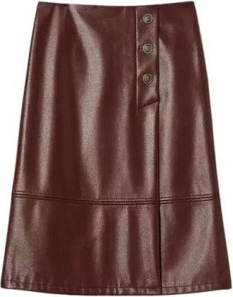 Twinset Imitatie leren lange rok - Dames - Midirokken - Rood - S - Polyester - Rokken