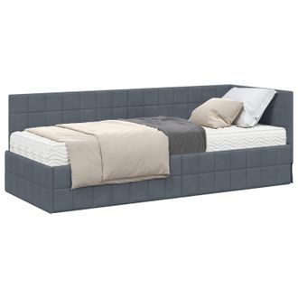 vidaXL Estructura De Cama Esquina Con Colch&oacute;n 2 Pcs Gris Terciopelo Vidaxl