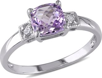 Amour Cushion Cut Amethyst and Diamond Accent Ring In Sterling Silver