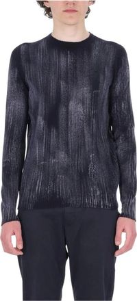 Avant Toi Tonal Effect Round Neck Reversible Pullover - Heren - Ronde hals truien - Blauw - M - Kasjmier - Truien & Vesten