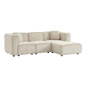 Sweeek Sof&aacute; esquinero derecha de tela liso, 3 plazas, beige