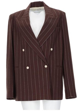 Alysi Double-Breasted Pinstripe Blazer with Bold Structure