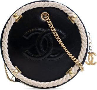 Chanel Pre-owned Womens Round Rope Trim Chain Bag - Black Leather - One Size