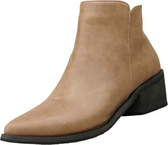 Generic Womens Short Boots Pointed Toe Solid Color Side Zipper Chunky Heel Short Boots Womens Short Heel Mid Calf Boots Womens Western Shoe Boots (Khaki, 7.5)